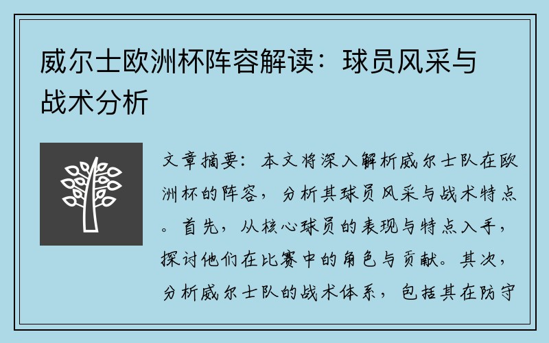 威尔士欧洲杯阵容解读：球员风采与战术分析